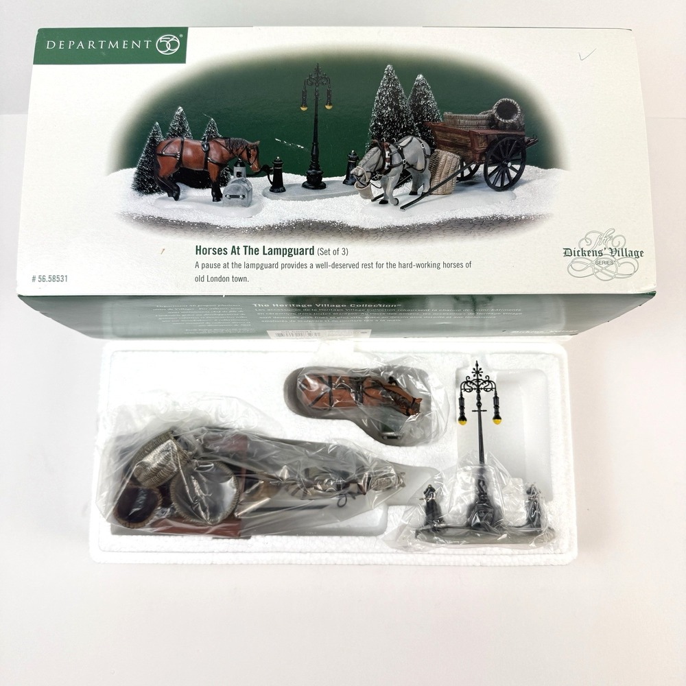 Dept 56 Horses At The Lampguard Dickens Village Retired 56.58531 Wagon Christmas